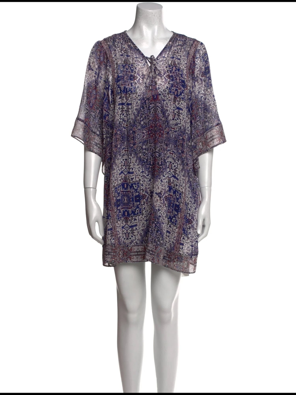 Joie Sheer Printed Mini Dress in Blue and Cream